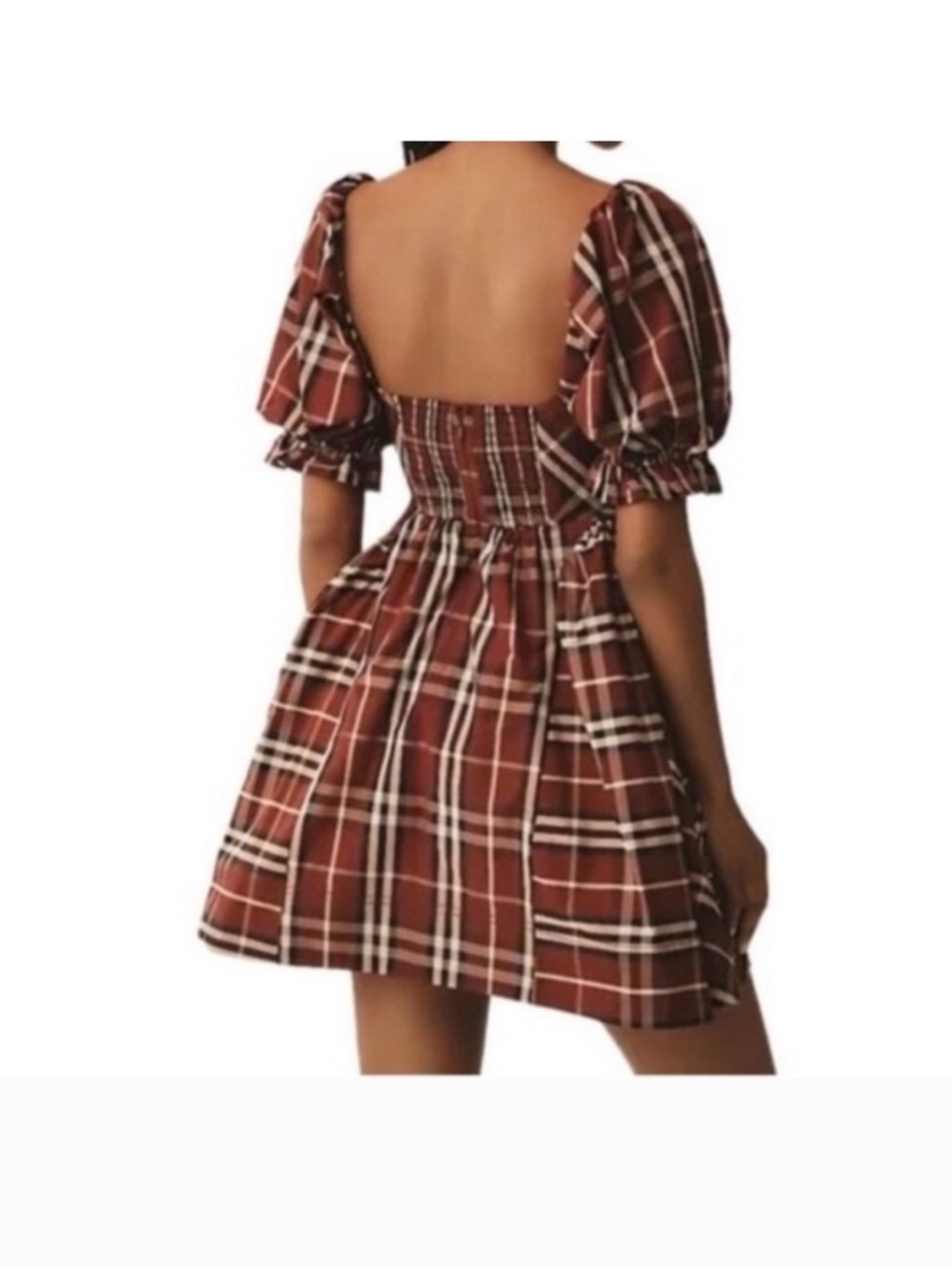 Maeve Puff-Sleeve Mini Dress from Anthropologie tartan plaid , nwt, sz L - Picture 2 of 12